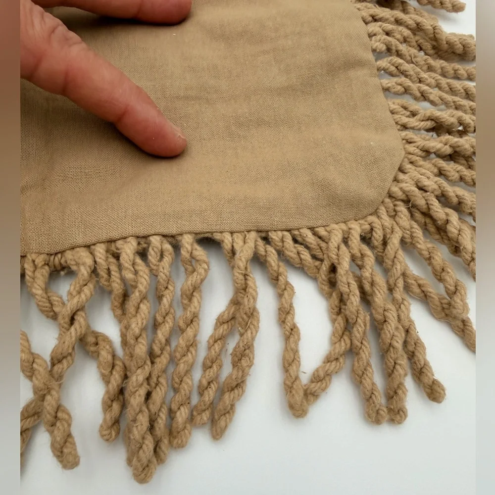 Set Of 2 Tan Textured Pillow Shams with Fringe 20” x 25” 100% Cotton